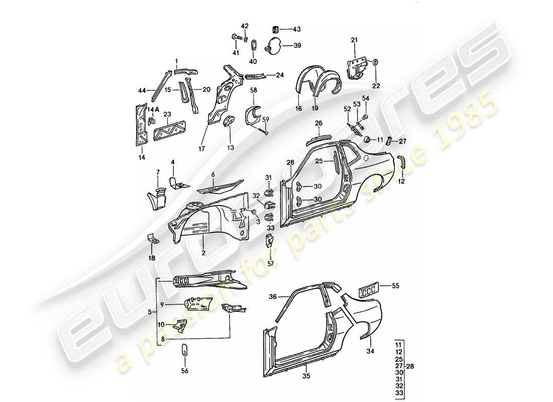 porsche 1986 (924s) side panel part diagram