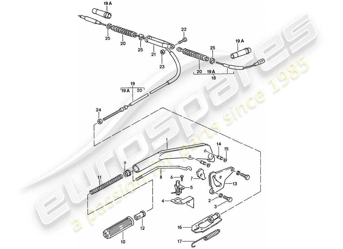 porsche 1988 (924s) hand brake lever part diagram