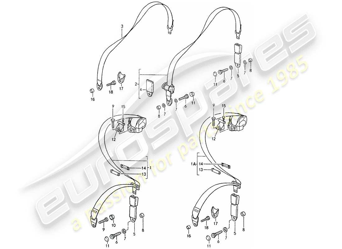 porsche 1990 (964) seat belt part diagram