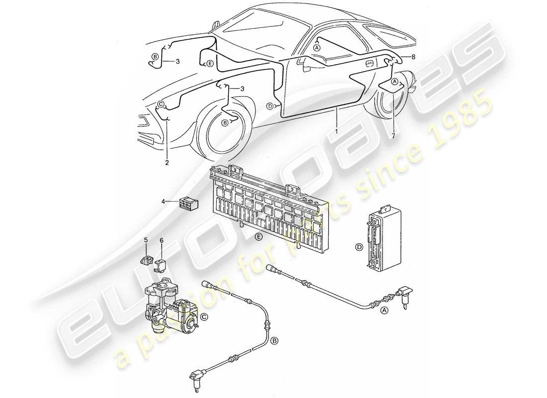 porsche 1989 (928) harness - anti-locking brake syst. -abs- part diagram