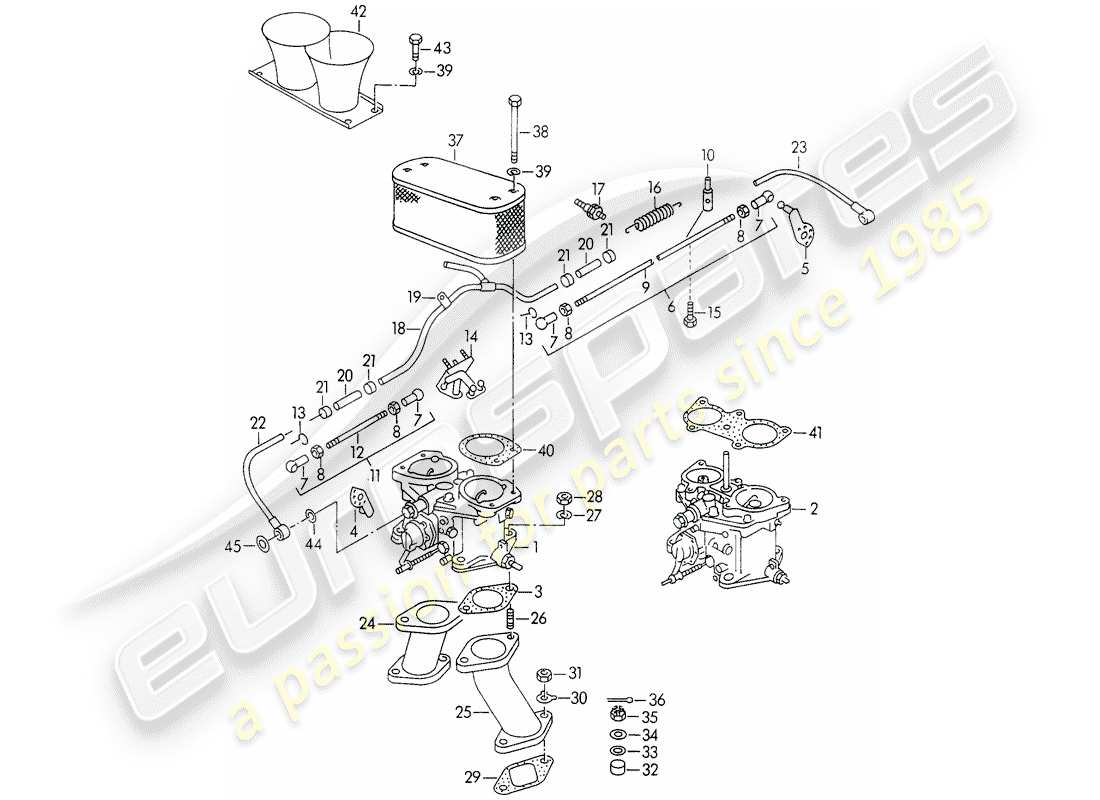 porsche 1955 (356/356a) carburetor - solex 40 p ii-4/weber - and - fuel supply line part diagram