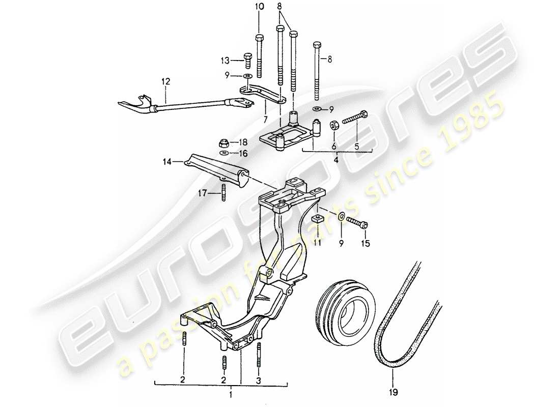 porsche 1990 (964) compressor - mounting - driving mechanism part diagram