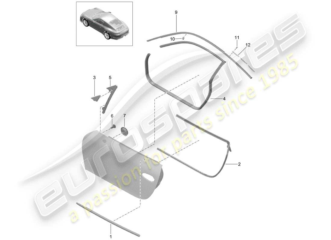 porsche 991r/gt3/rs (2014) door seal parts diagram