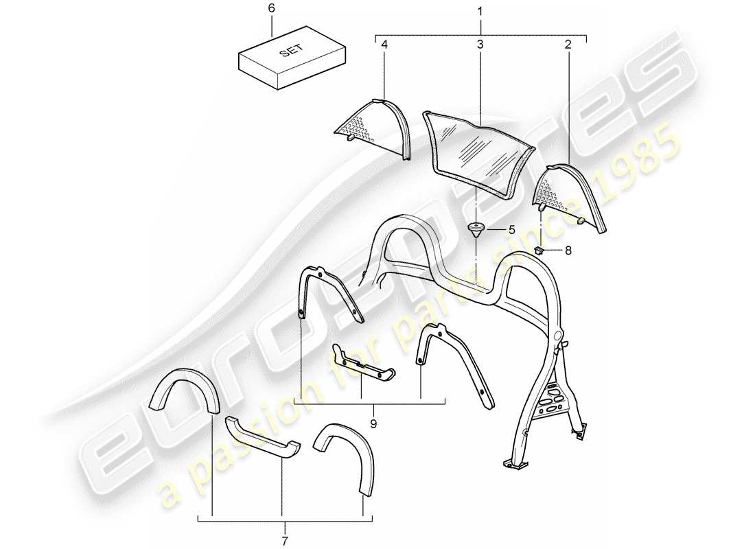 porsche 2008 (987 boxster) windscreen part diagram
