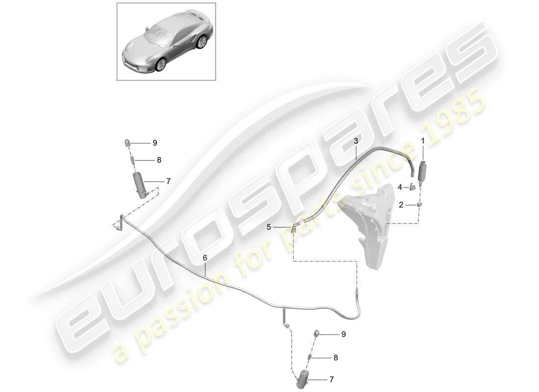 porsche 2015 (991-1 turbo) headlight washer system part diagram