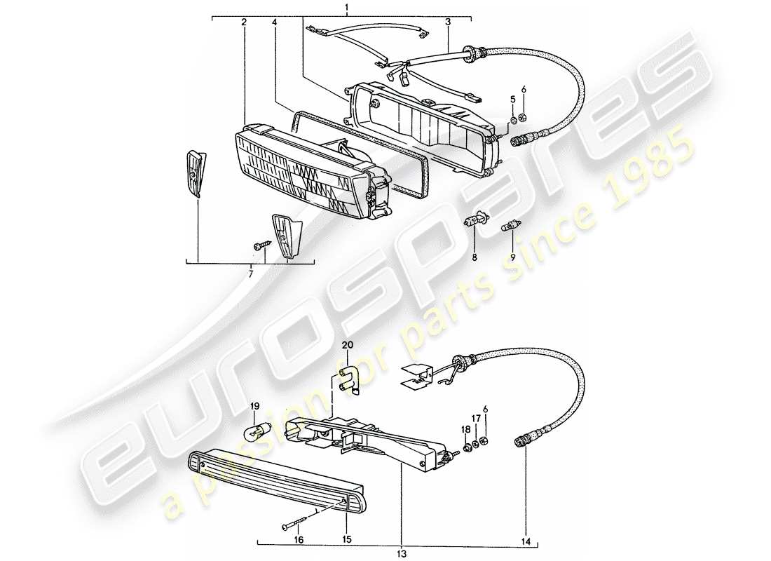 porsche 1986 (944) additional headlight - turn signal part diagram