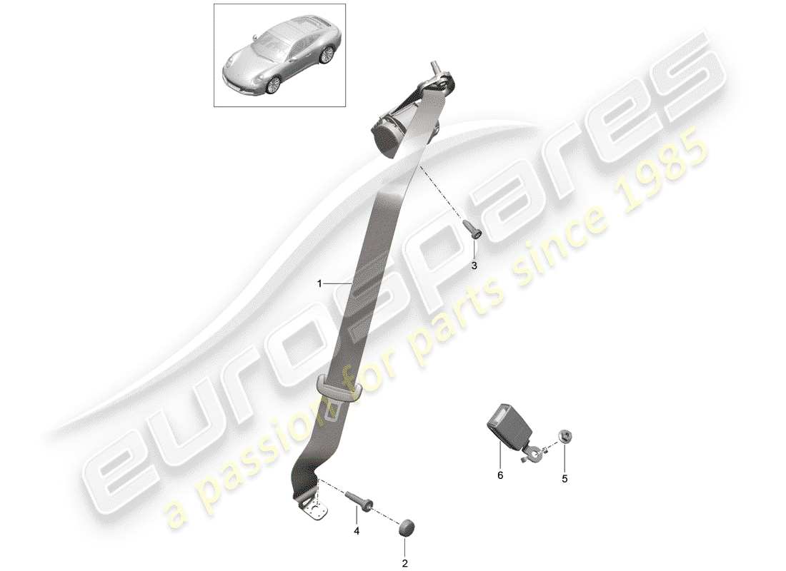 porsche 2020 (991-2) three-point seat belt part diagram