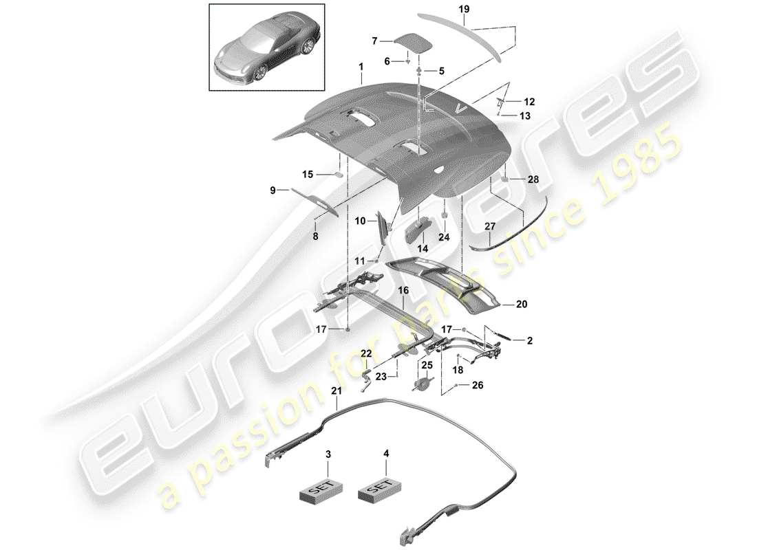 porsche 2016 (991-1 r/gt3/rs) cover for top stowage box part diagram