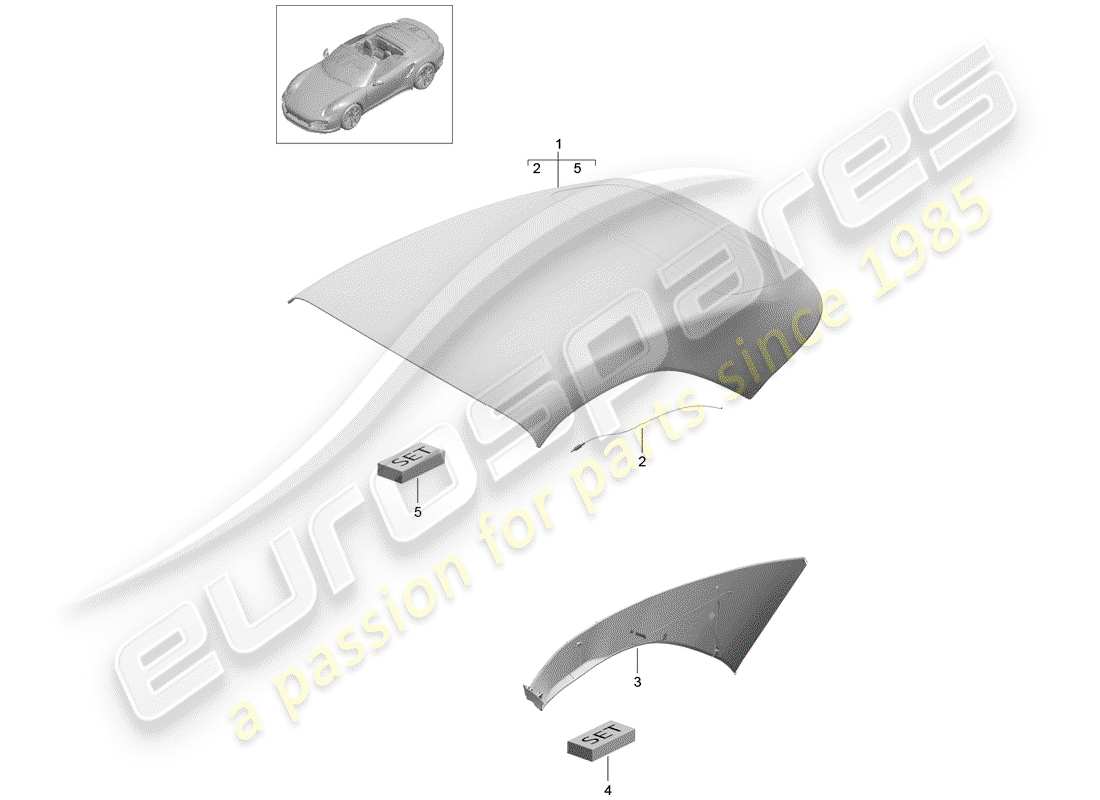 porsche 2020 (991-2 turbo) convertible top covering part diagram