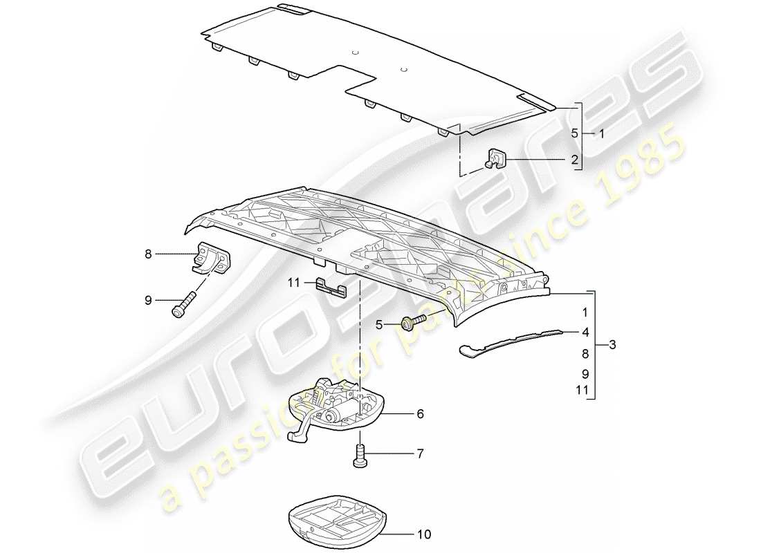 porsche 2007 (997-1) top frame part diagram