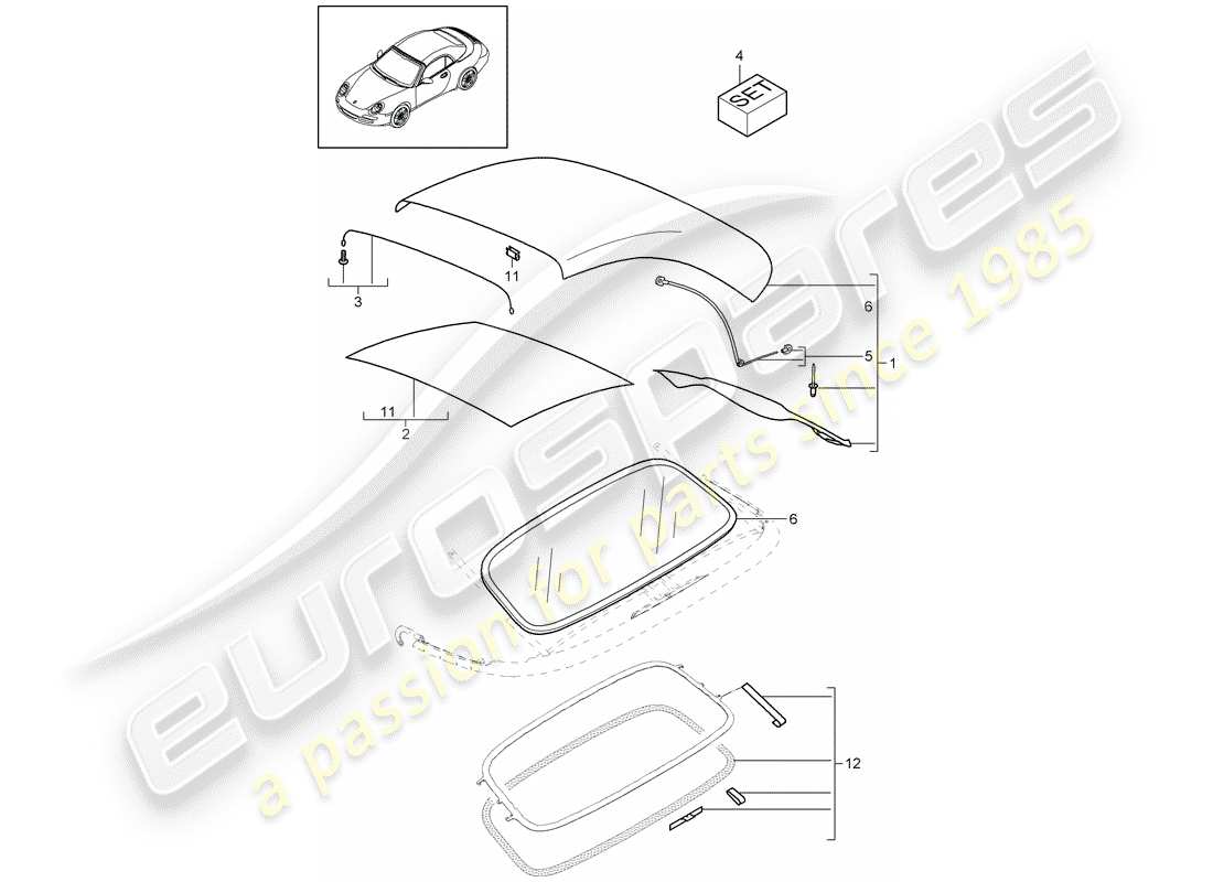 porsche 2010 (997-2) convertible top covering part diagram