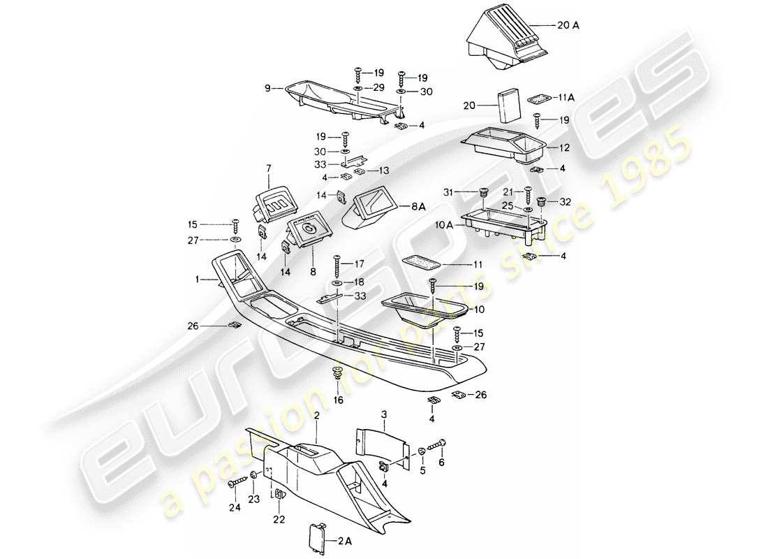porsche 1990 (964) center console part diagram
