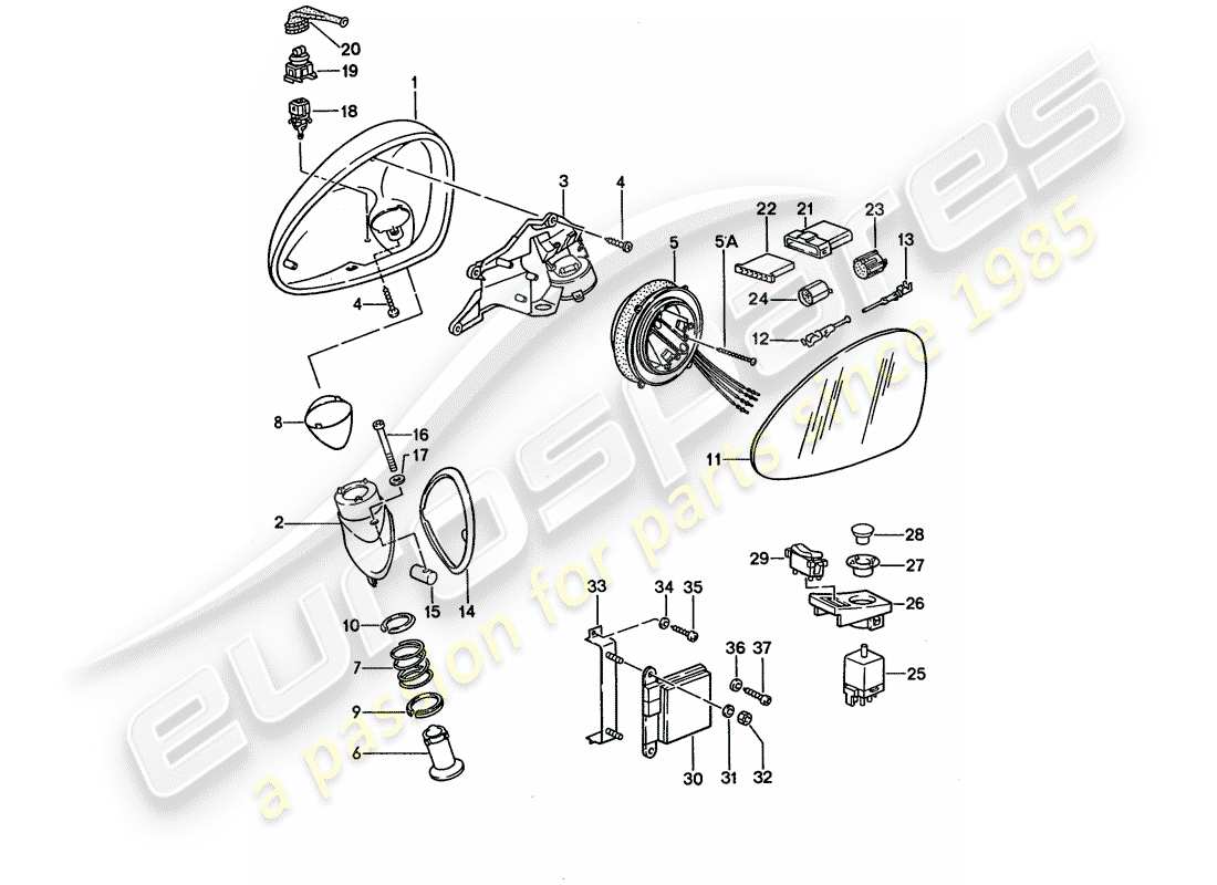 porsche 1995 (928) rear view mirror part diagram