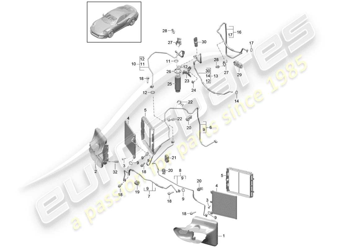 porsche 2014 (991-1 turbo) refrigerant circuit part diagram
