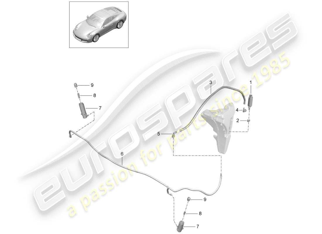 porsche 2020 (991-2) headlight washer system part diagram