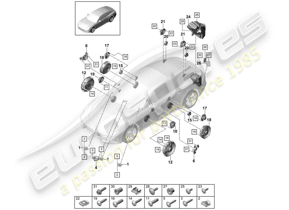 porsche 2019 (panamera 971-1) loudspeaker part diagram
