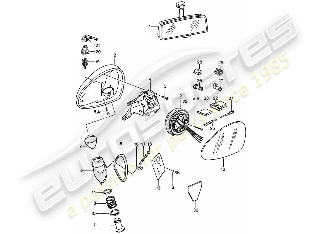 porsche 1990 (964) rear view mirror inner - rear view mirror part diagram