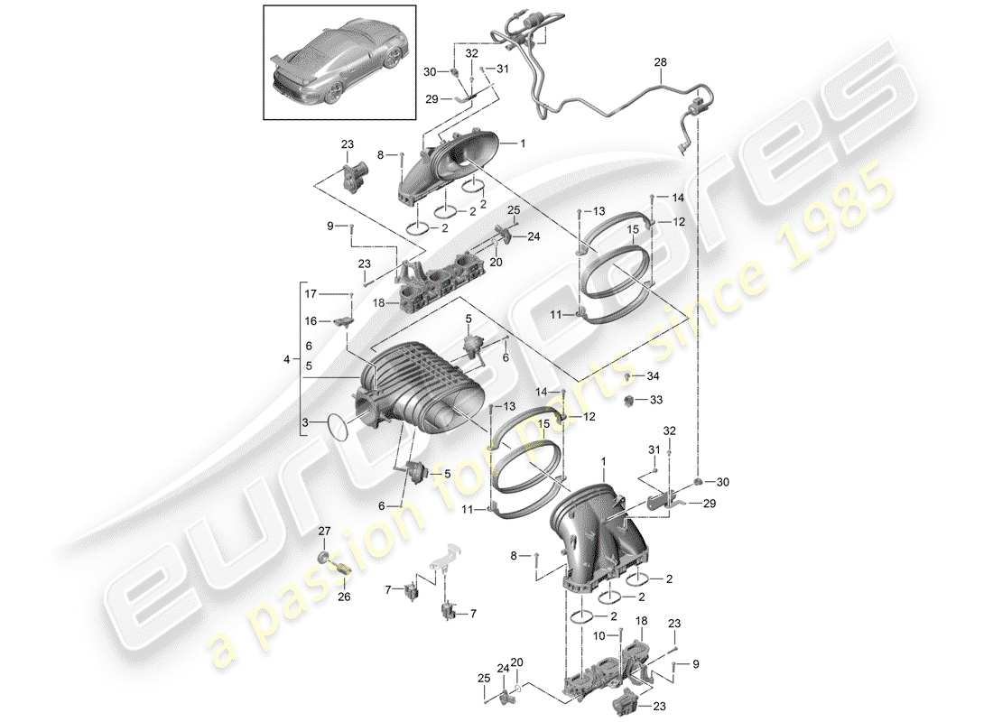 porsche 2016 (991-1 r/gt3/rs) intake system part diagram
