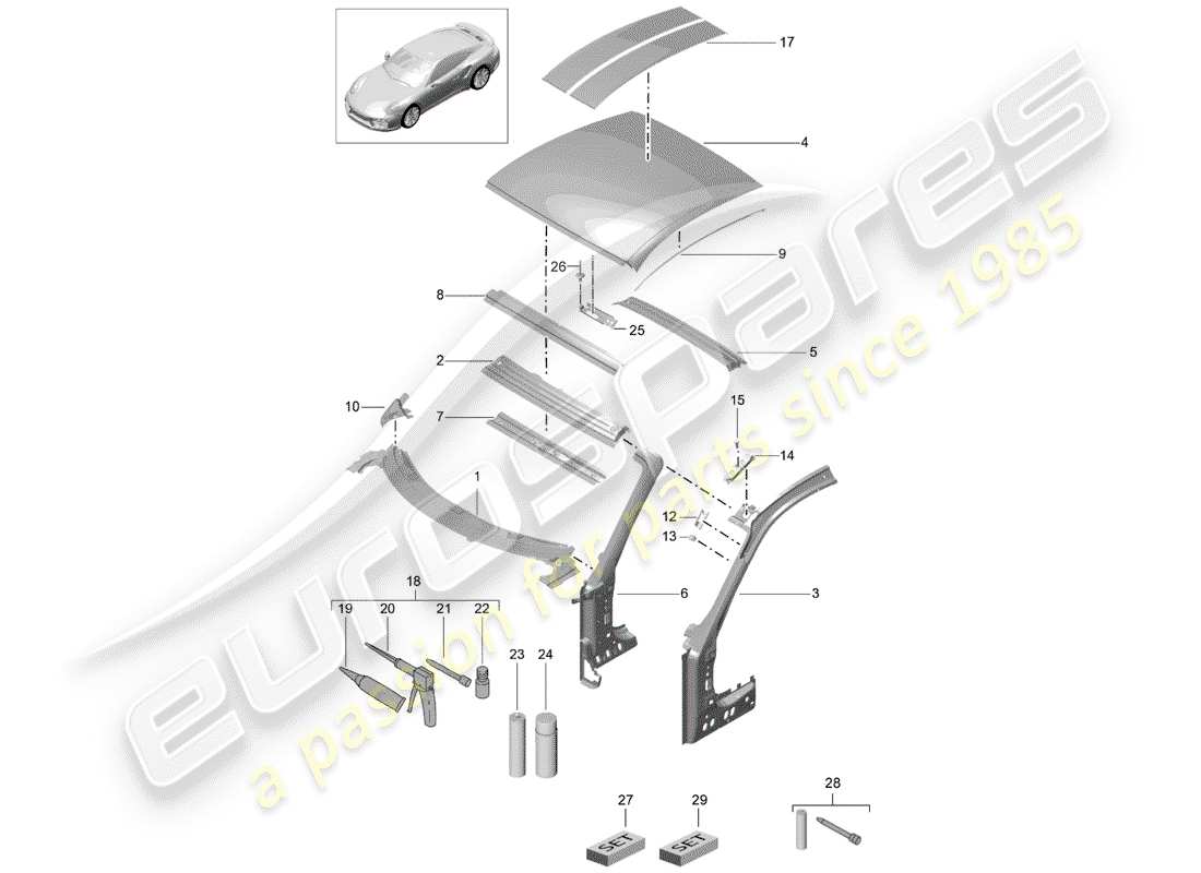 porsche 2019 (991-2 turbo) cowl part diagram