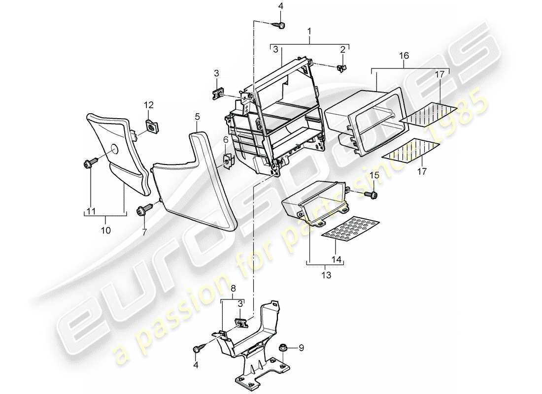 porsche 2010 (997-2 gt3) center console part diagram