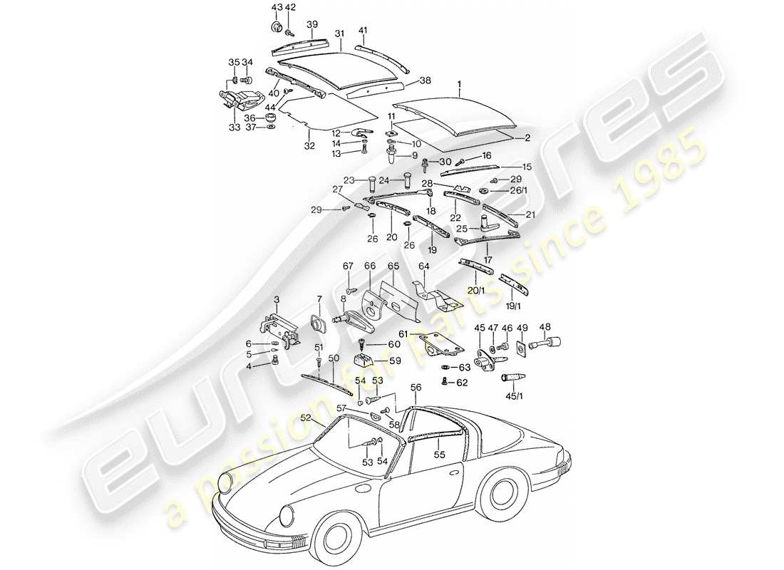 porsche 1974 (911) soft top part diagram