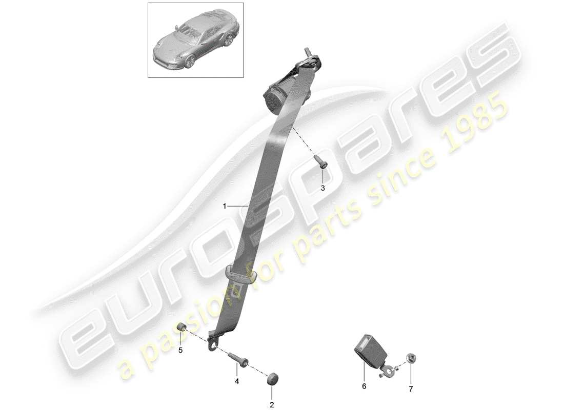 porsche 2019 (991-2 turbo) three-point seat belt part diagram