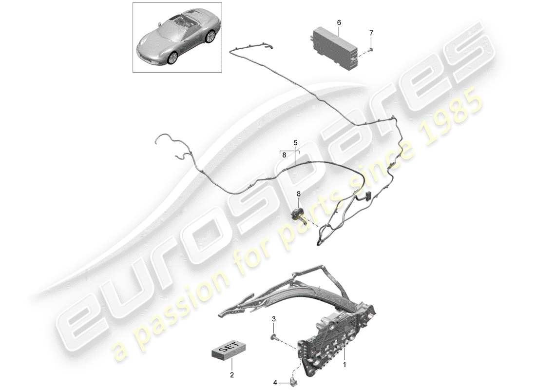 porsche 991 (2016) top frame part diagram