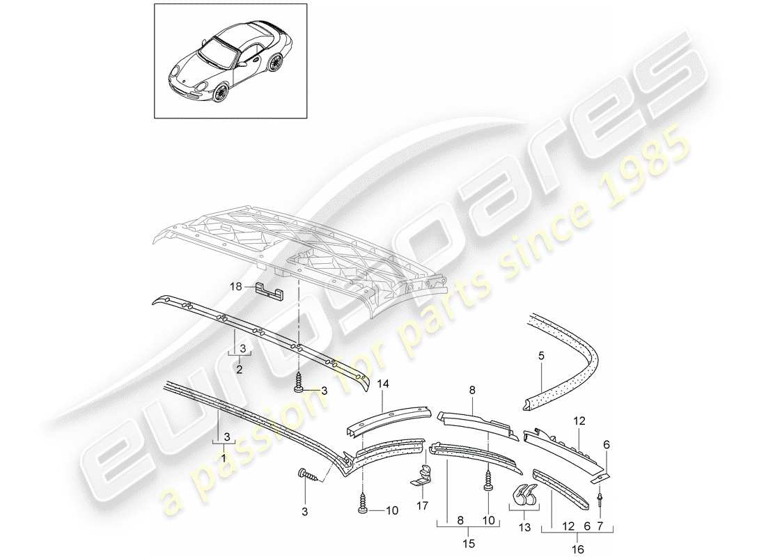 porsche 2009 (997-2) convertible top part diagram