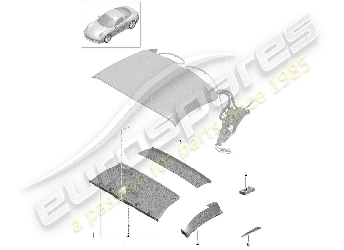 porsche 991 (2016) convertible top part diagram
