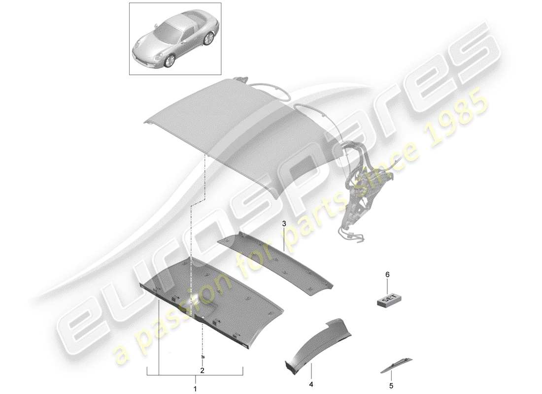 porsche 991 (2016) convertible top parts diagram