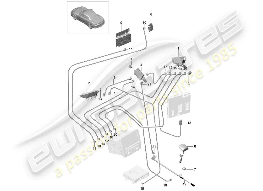 porsche 2014 (981 boxster) antenna booster part diagram