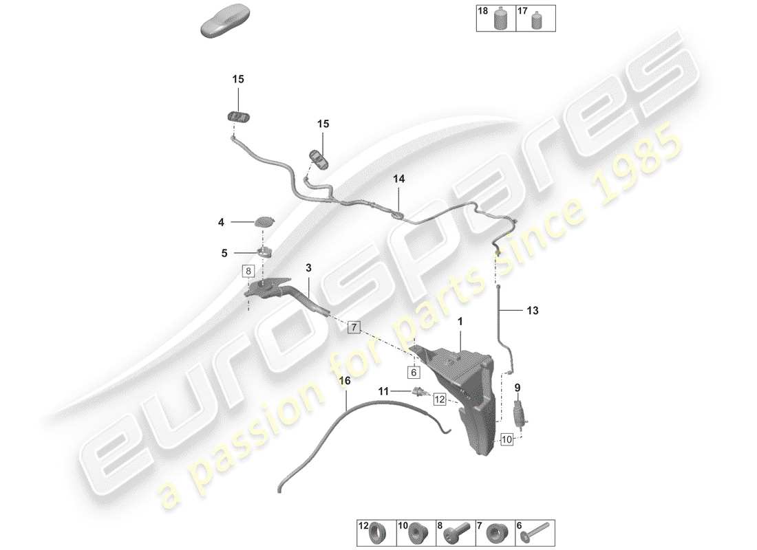 porsche 2019 (992-1) windshield washer unit part diagram