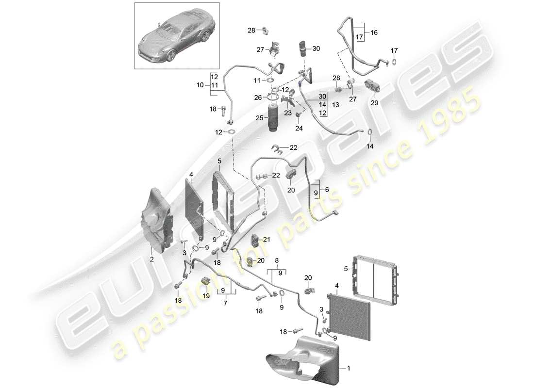 porsche 2019 (991-2 turbo) refrigerant circuit part diagram