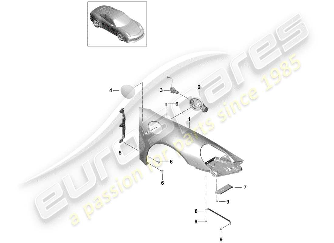 porsche 991r/gt3/rs (2014) fender part diagram