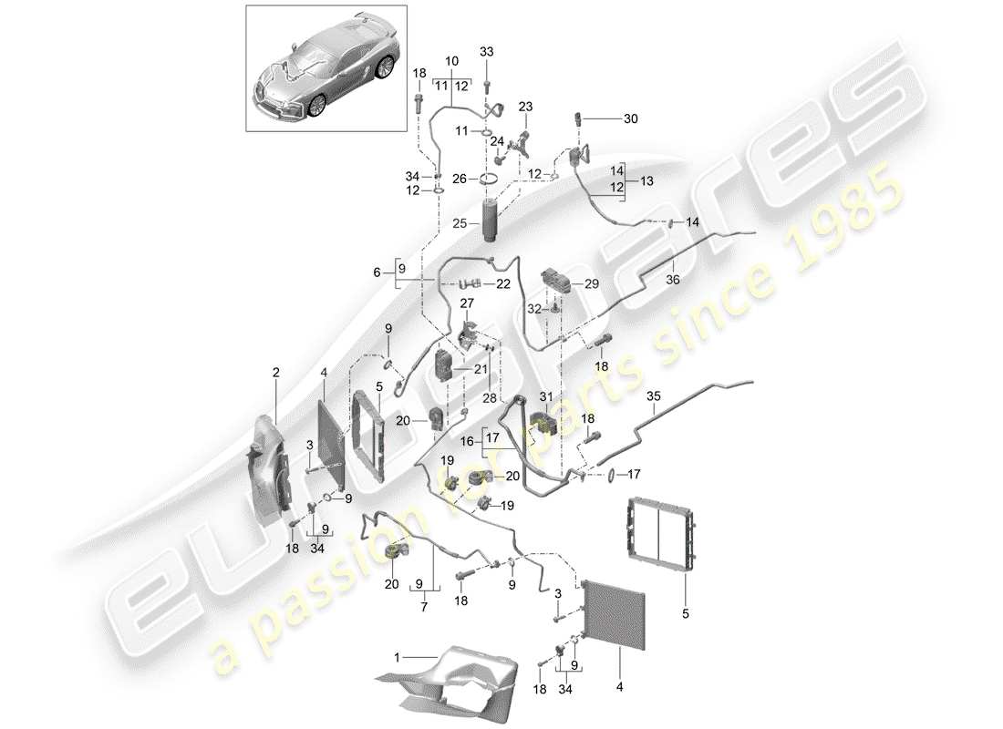 porsche 2016 (981 cayman gt4) refrigerant circuit part diagram