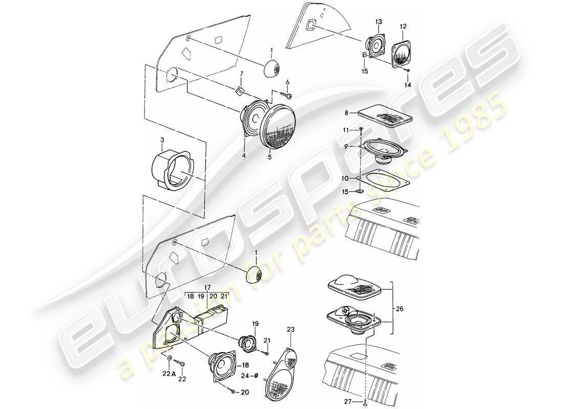 porsche 1996 (993) loudspeaker part diagram