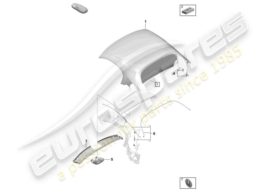 porsche 2018 (718 boxster) cover - top moulded headliner parts diagram