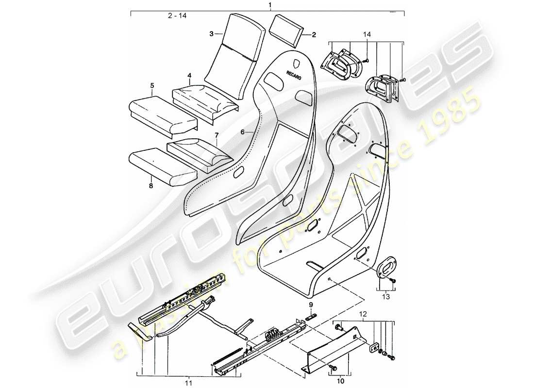 porsche 2005 (996) seat - with: part diagram