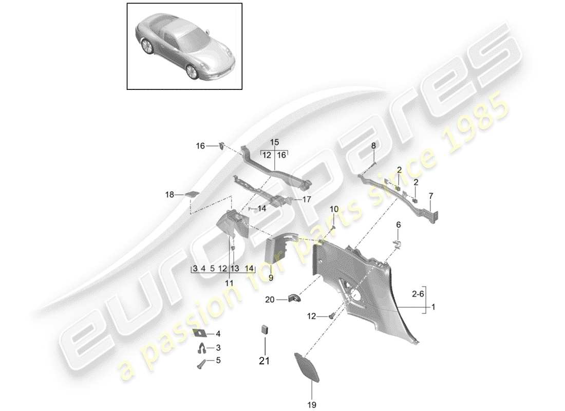 porsche 2020 (991-2) side trim panel part diagram