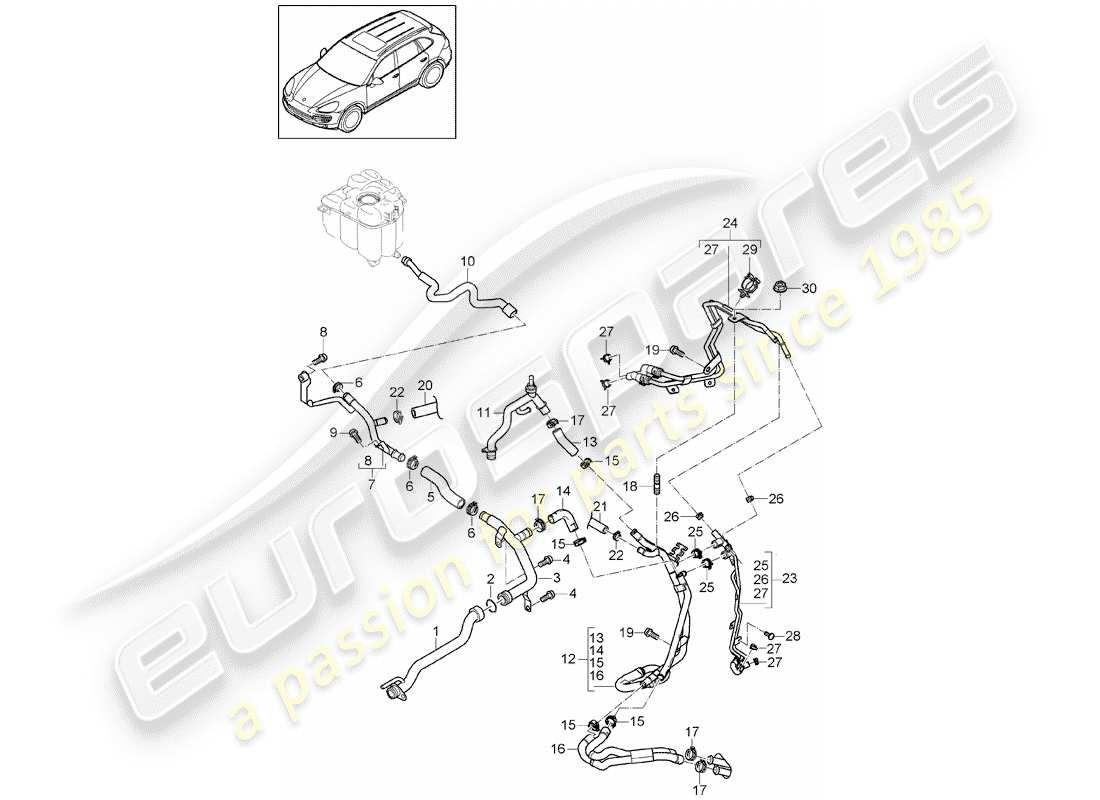 porsche 2013 (cayenne e2 92a) water cooling part diagram