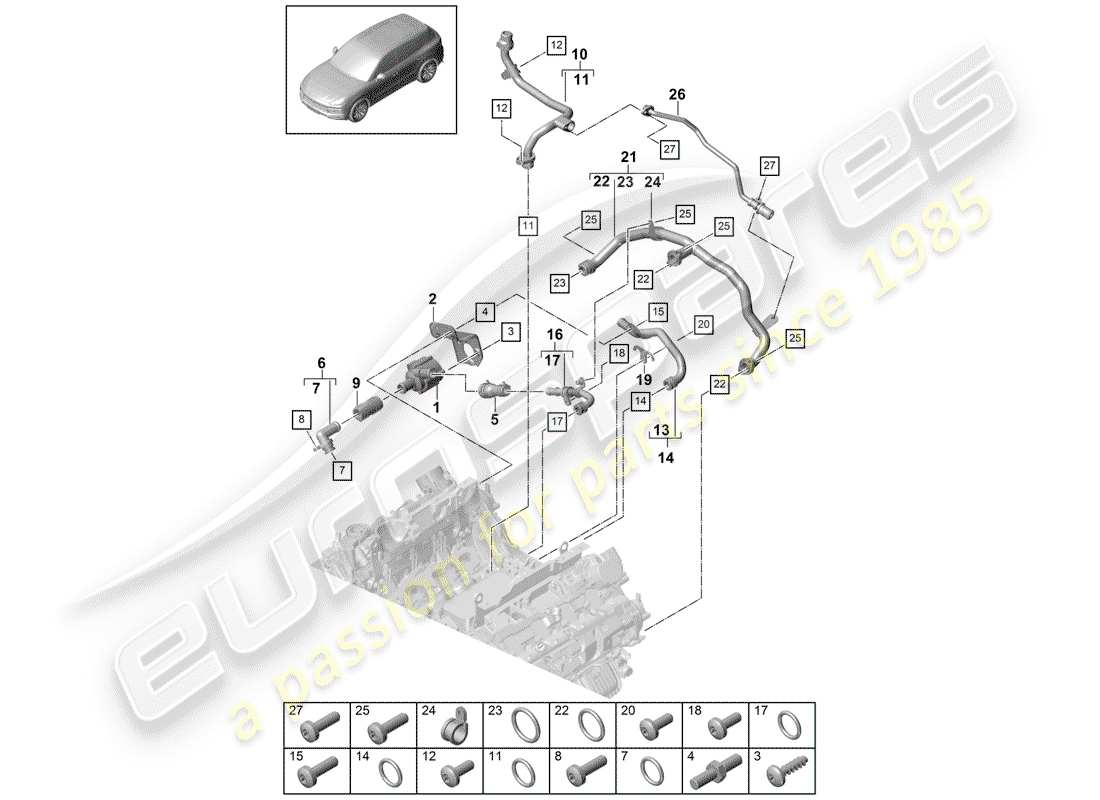 porsche 2019 (cayenne e3 9ya/9yb) water cooling part diagram