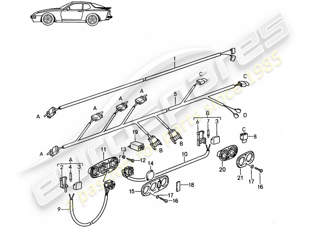porsche seat 944/968/911/928 (1986) wiring harnesses - switch - front seat - d >> - mj 1988 parts diagram