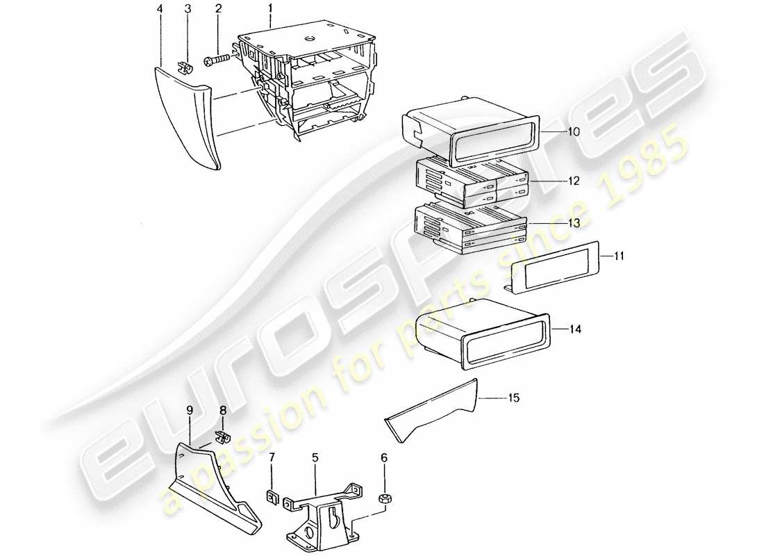 porsche 2005 (996) center console part diagram