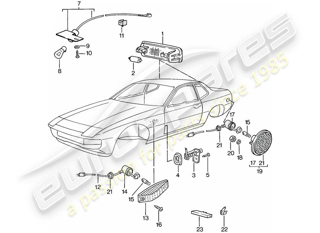 porsche 1976 (924) interior light - turn signal part diagram