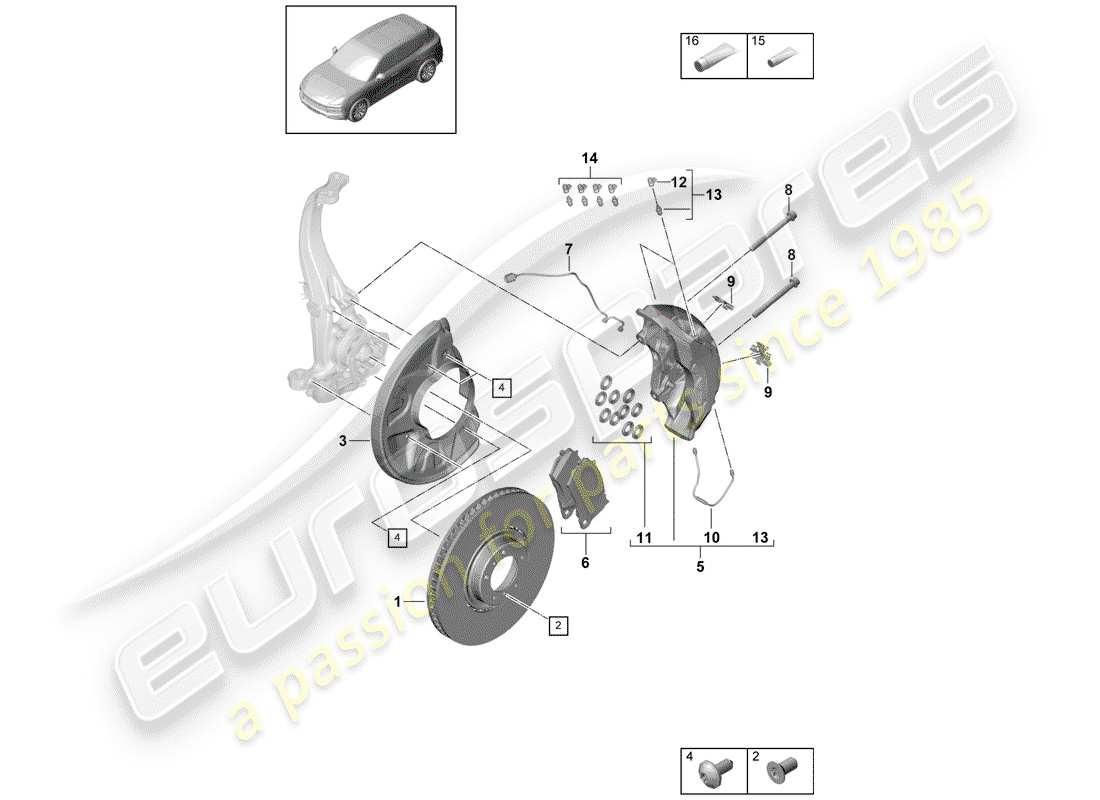 porsche 2018 (cayenne e3 9ya/9yb) disc brakes part diagram