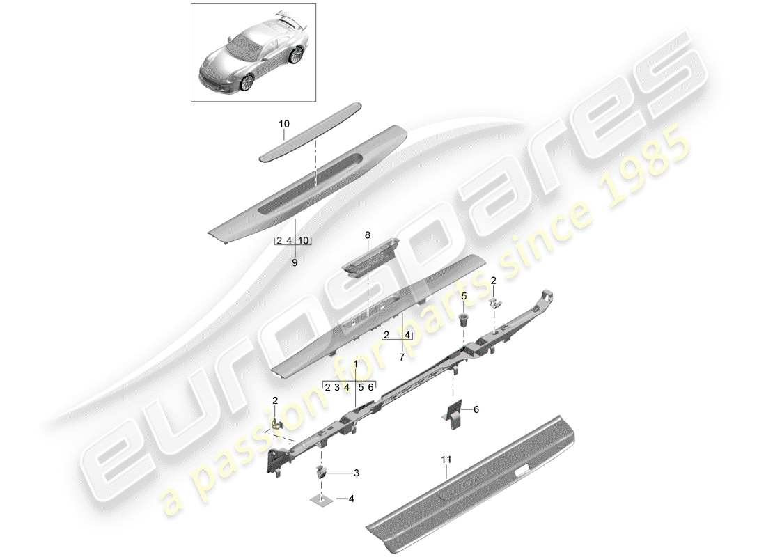 porsche 2019 (991-2 r/gt3/rs) lining part diagram