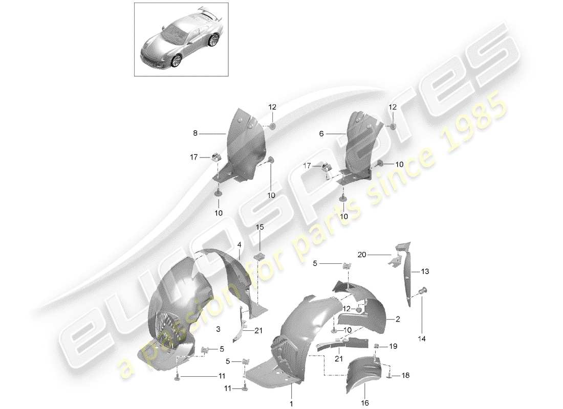 porsche 2019 (991-2 r/gt3/rs) wheelhouse protector part diagram