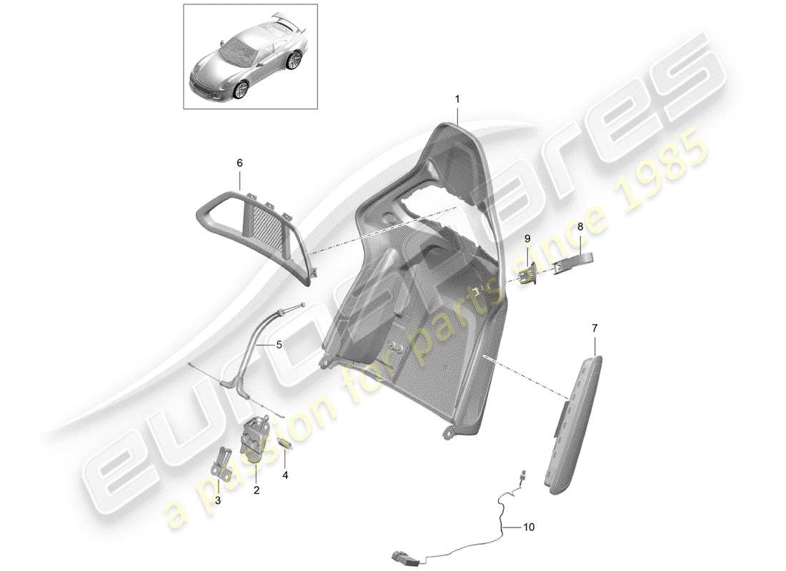 porsche 2018 (991-2 r/gt3/rs) backrest shell part diagram