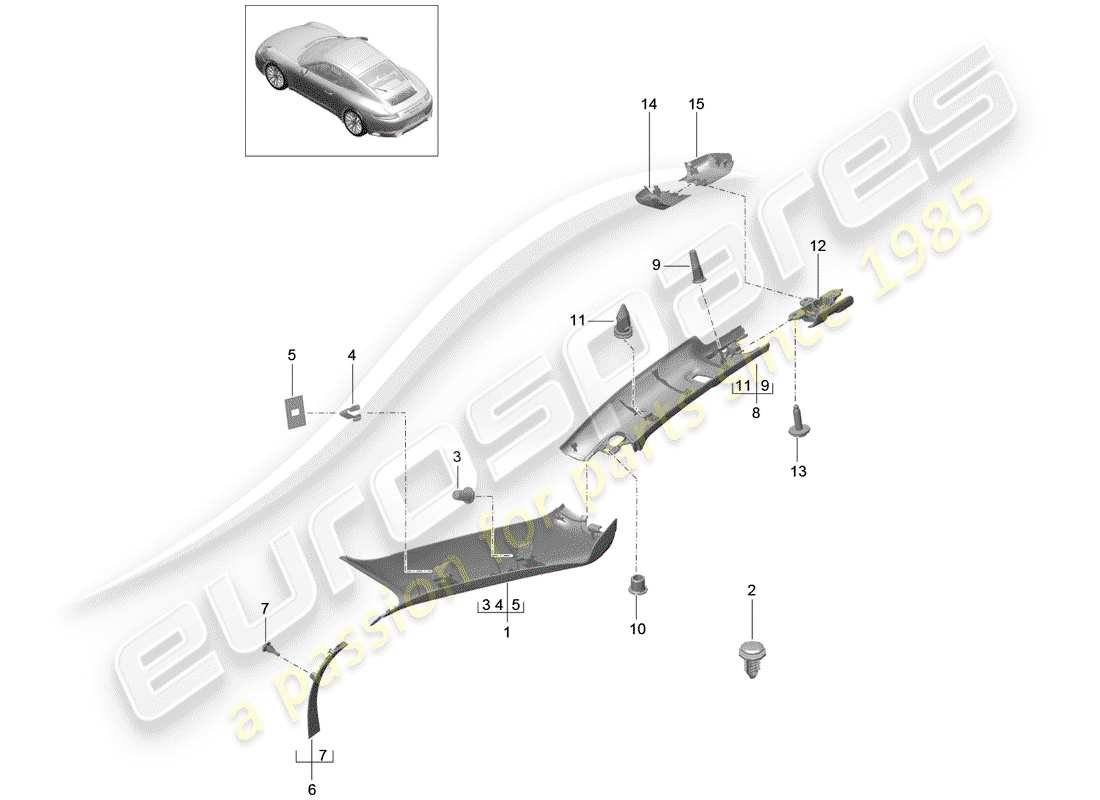 porsche 991 gen. 2 (2019) a-pillar parts diagram