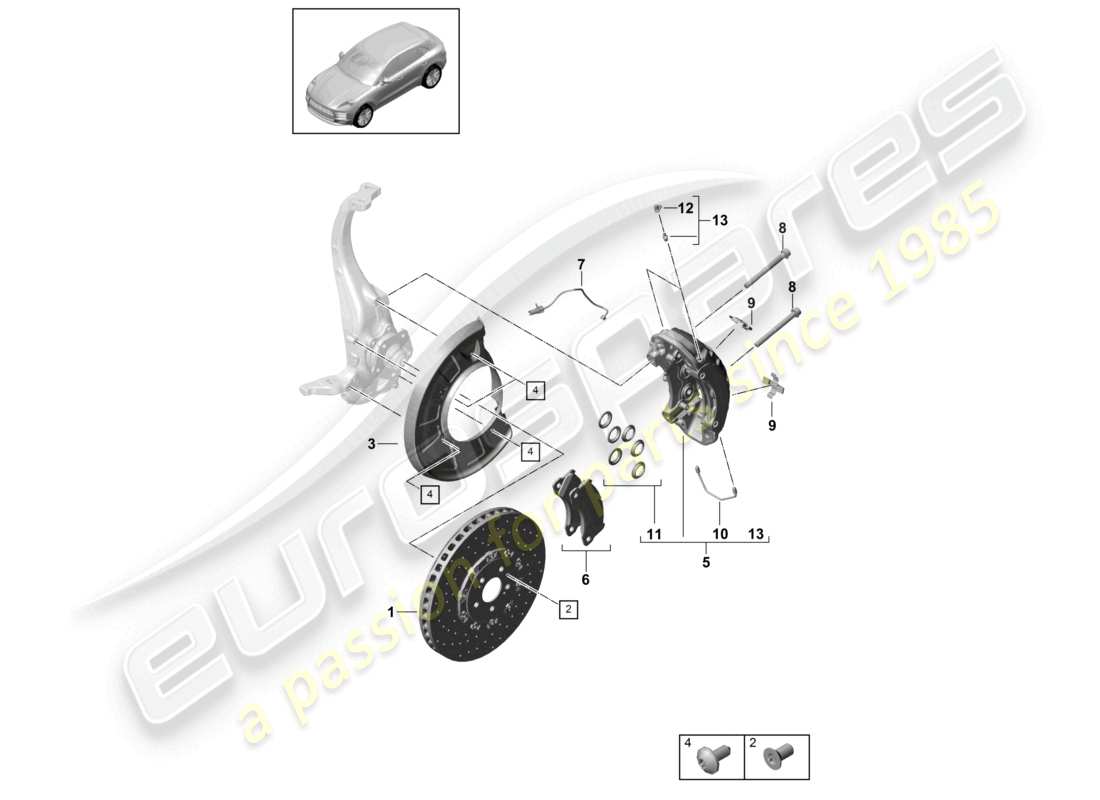 porsche 2019 (macan) disc brake front axle yellow d >>- mj 2021 part diagram